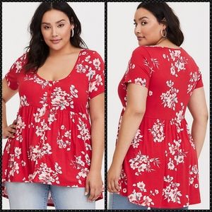 Torrid Super Soft Red Floral Babydoll Tunic